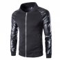 2016 New Arrival Fashion Men\'s PU Leather Mandarin Collar Sleeves Patchwork Baseball Jacket Coat La