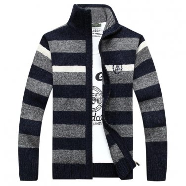 Men\'s Sweaters Winter Warm Thick Sweatercoat Zipper Cardigan Striped Men Sweaters Brand Knitwear Ma