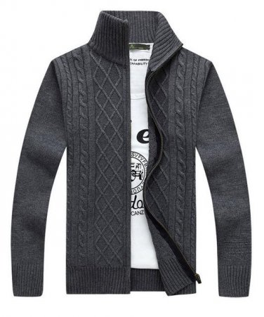 Mens Autumn Winter Warm Pure Color Cardigan Sweater Men Cotton Casual Turn-Down Collar Jumpers Coat 
