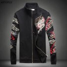 Knit Jacket Men Dragon Print Embroidry Hip Hop Turtleneck Male Jacket Fashion Club Party Streetwear 
