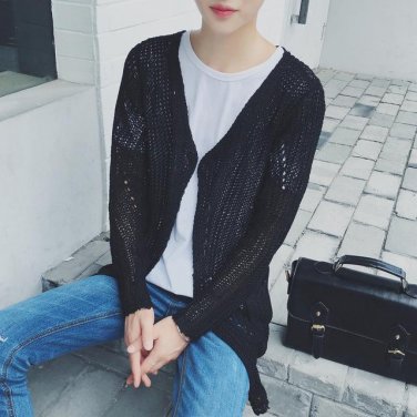 Mens casual sweater spring autumn sweater coat knit cardigan jacket vintage punk style slim fit men 