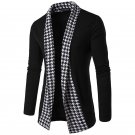 2017 spring autumn new houndstooth placket patchwork color solid cardigan pull homme mens turn down 