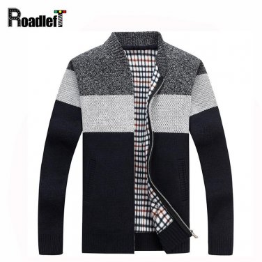2017 New Winter High-collar Cardigan Sweater Men Velvet Liner Warm Thick Coat Sweaters Men\'s Fashio
