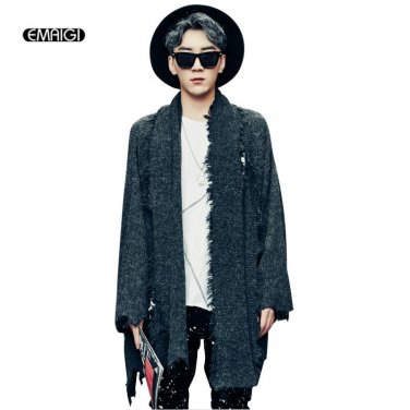 2017 Autumn Winter New Men Broken Hole Scarf Cardigan Sweater Coat Male Punk Hip Hop Sweater Knitwea