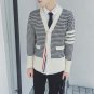 Men\'s houndstooth cardigan spring autumn slim fit fashion casual man sweater coat stripe splice car