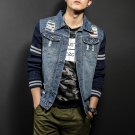 New 2017 Spring Men\'s Jacket Coat Men Fashion Ripped Jeans Jacket Man Knitted Sleeve Style Denim Co