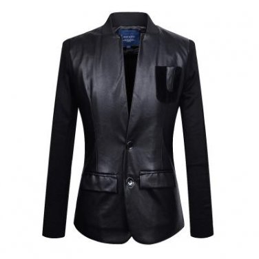 2015 Knit Sleeve Stitching Leather Suit Men\'S Leisure Plus Size Patchwork Leather Blazer Fashion Mo