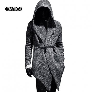 Spring autumn men\'s long trench coat punk style fashion cardigan hooded windbreaker jacket male cas