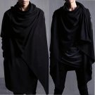 Avant-garde  Edgy Unbalance Mens Fashion Draping Shawl Faux Leather Cardigan Cloak Outwear Coat Mens
