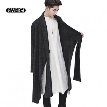 New Men\'s Knitted Cardigan Coat Oversize Loose Long Sweater Jacket Male Punk Style Knitwear