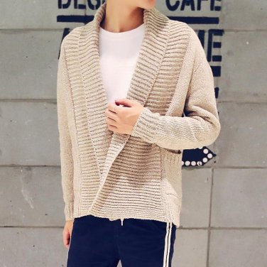 Chinese style men\'s sweaters Autumn autumn leisure big turn down collar no button men cardigan coat