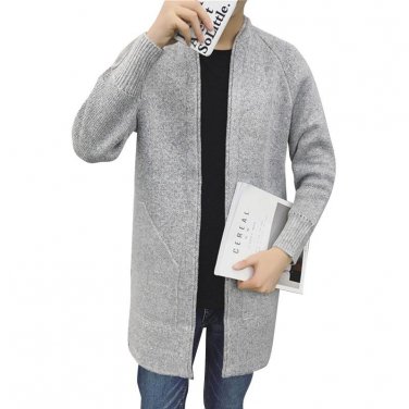 3 Colors Men Solid Color Knitted Sweater Long Cardigan Jacket Autumn Winter Male Fashion Casual Knit