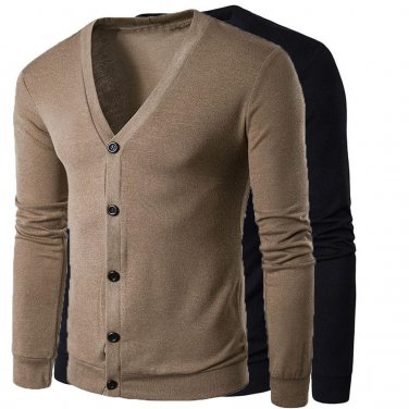 New Style Men Autumn Winter Button V Neck Long Sleeve Knit Sweater Cardigan Coat Fashion Hot Knittin