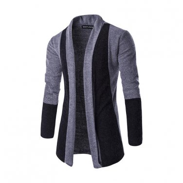 2017 Spring Corea No buttons lapel slim fit Cardigan Men\'s Long sleeve knitted Sweater patchwork St