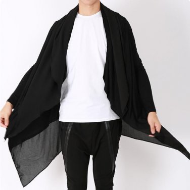 Newest Avant-garde Edge Mens Designer Shawl Collar Long Sleeve  Loose Thin Jacket Cardigan Mens Coat