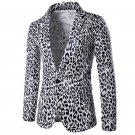Fashion Chic Jacket Men One Button Suit Coat 2017 Casual Slim Fit Leopard Printed Male Party Stage W