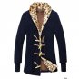 Free Shipping Plus Size XXL New 2013 Korean Fashion Slim Men Leopard Long Cotton Trench Coat Thicken