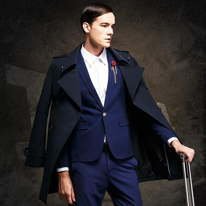 AIMENWANT Brand Mens Clothing England Spring Double Breasted Gentleman Trench Coat British Male Slim