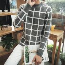 2017 autumn and winter small fresh men plaid loose semi-high neck thicken sweater warm coat Slim Fit