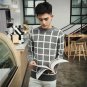 2017 autumn and winter small fresh men plaid loose semi-high neck thicken sweater warm coat Slim Fit