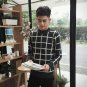 2017 autumn and winter small fresh men plaid loose semi-high neck thicken sweater warm coat Slim Fit