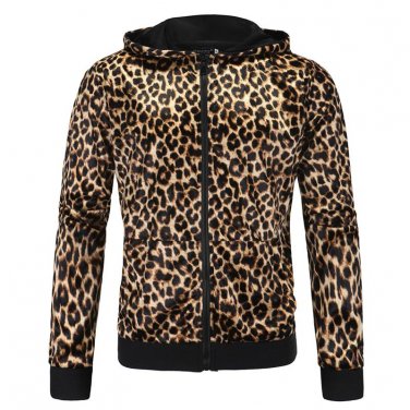 Mens Casual Leopard Hooded Jacket 2016 New Arrivals Fashion Zipper Overcoat Homens Hooded Clothing F