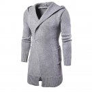 Gresanhevic New Mens Long Sleeve Hooded One Button Casual Knitted Trench Coat Jumper Sweater
