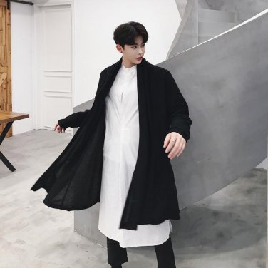 Cardigan Coat Men Long Knitted Sweater Jacket Male Fashion Casual Punk Loose Knitwear Overcoat