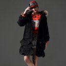 [EAM] 2017 winter Fashion New composite Velvet Split Joint Lotus Leaf Edge Hem Long Hooded Loose Coa