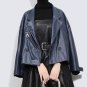new autumn winter lapel long sleeve solid color black blue PU leather big size jacket women fashion 