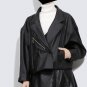 new autumn winter lapel long sleeve solid color black blue PU leather big size jacket women fashion 