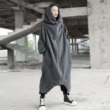 TWOTWINSTYLE Hooded Irregular Long Trench Coat With Velvet Women Autumn Winter Big Size Loose Women\