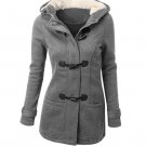Autumn Hooded Horn Button Coat Plus velvet Women Winter Parkas Grey Outwear New Fashion Long Women O