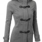Autumn Hooded Horn Button Coat Plus velvet Women Winter Parkas Grey Outwear New Fashion Long Women O