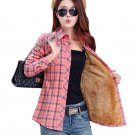 women fashion thick velvet winter long sleeve plaid pocket coat female wild lager size. shirt lady c