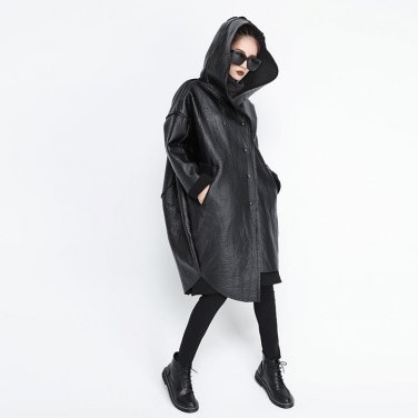 SuperAen 2017 Winter New Thicker Leather Trench Coat for Women Irregular Fashion Casual Wild Velvet 