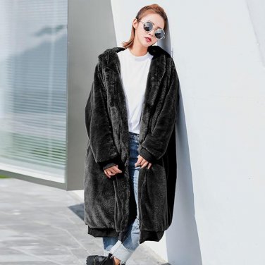 Autumn Winter  Fashion New Pattern Hooded Collar Long Sleeve Zipper Velvet Keepw Warm Loose Coat Wom
