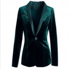 Autumn Winter New Green Velvet Women Blazer OL Formal Slim Long Sleeve Ladies Blazers Lady Suit Coat