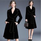 Autumn Trench Coat For Women Long Vintage Turn-down Collar Slim Ladies Winter Velvet Coats Womens Wi