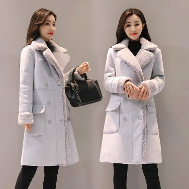 faux Lambs wool coat women\'s winter deer velvet Long sleeve Turn-down Collar Wool Jackets female ou