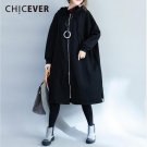CHICEVER Winter Plus Velvet Thick Black Trench Coat Female Windbreaker Long Sleeve Loose Big Size Wo