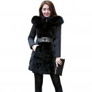 Women Elegant Winter Warm Long Coat Down Padded Jacket Slim Fur Collar Hooded Parka Coats 2017 Femal