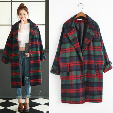 2017 Women\'S Harajuku Spot Plaid  Jacket Winter Slim Korean Woolen Retro Coat Female Korean Kawaii 
