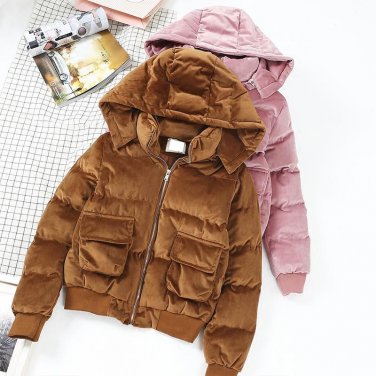 Female Student Jacket Winter Clothes New Women Thick Warm Velvet Removable Hooded Bread Coats Coat L