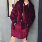 Women new fashion velvet long hoodie metal chain hooded big pocket ladies BF style oversized winter 