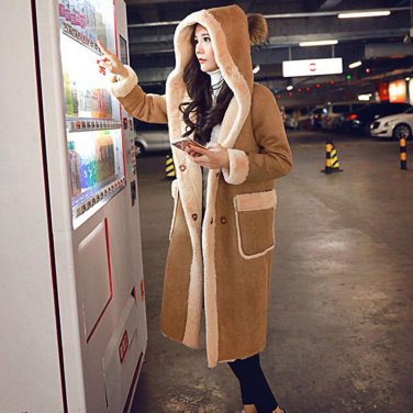 New Women\'s Suede Fur Coat Winter 2017 Autumn Fashion Loose Hooded Plus Velvet Thicken Long Faux La