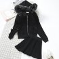 Winter Velvet Clothing Set Women Leisure Velvet Hooded Fur Collar Sweatshirt Hoodies Coat + Skirt Su