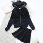 Winter Velvet Clothing Set Women Leisure Velvet Hooded Fur Collar Sweatshirt Hoodies Coat + Skirt Su