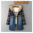 Women Denim Winter Coat 2017 Casual Loose Print Patchwork Plus Velvet Thick Outerwear Tops Warm Long