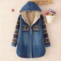 Women Denim Winter Coat 2017 Casual Loose Print Patchwork Plus Velvet Thick Outerwear Tops Warm Long